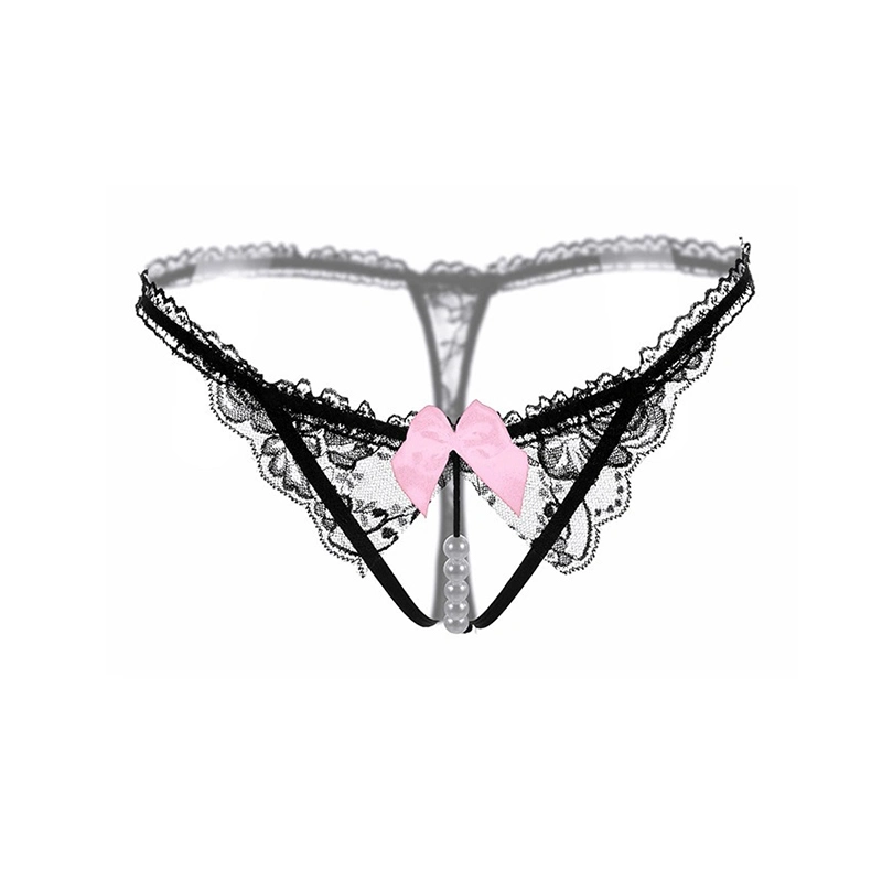 Hot Ladies Sexy Panties Crotchless Pearl Girly Lingerie Cute Bow Hollowed Lace Women′ S Thongs